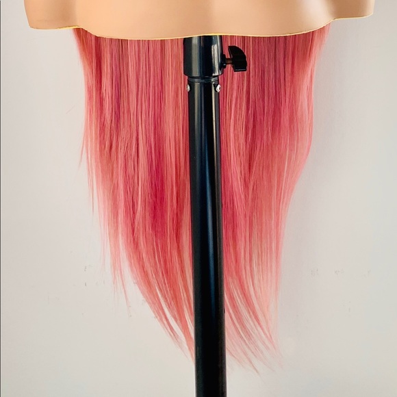 Very Pretty Long Ombre Dark Pink Synthetic Wig with Bangs - Picture 10 of 12